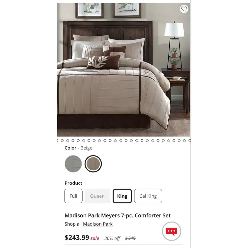 NEW! Madison Park Meyers/Dune 7PC Faux Suede Comforter Set King Beige
